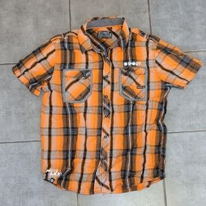 SHOOT Men's Orange Plaid Shirt